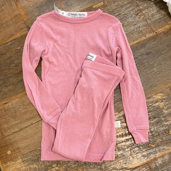 Kids 100% Merino Wool Pink PJ Set - Picture 1 of 2